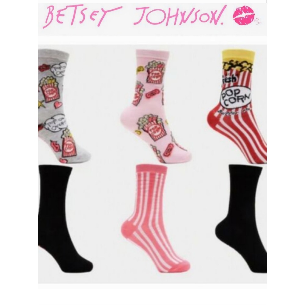 Betsey Johnson Butter Me Up Popcorn 6-PK Crew Sock Gift Set
